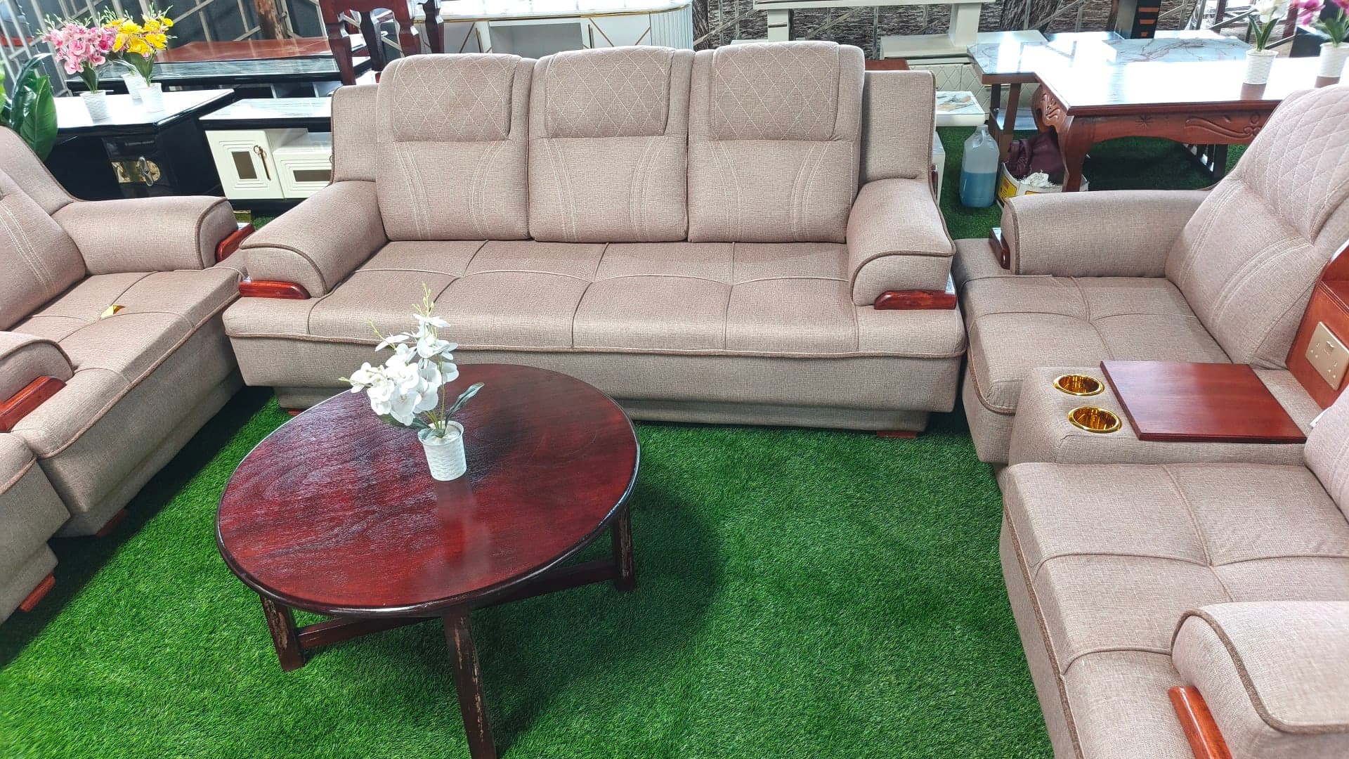 Classic Beige Fabric Sofa Set
