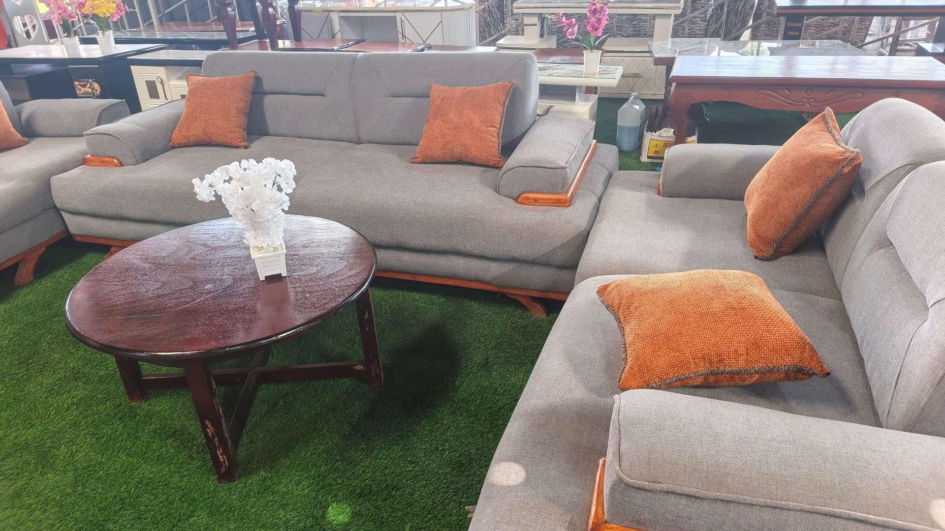 Modern Grey Fabric Sofa Set