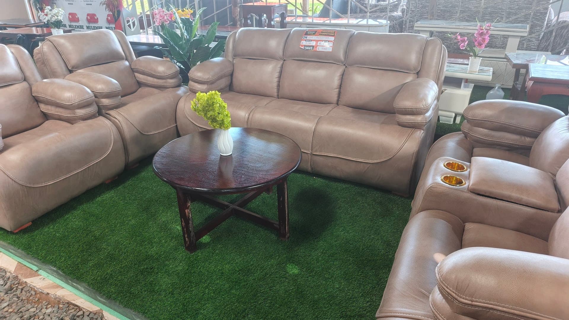 Taupe Semi-Recliner Sofa Set