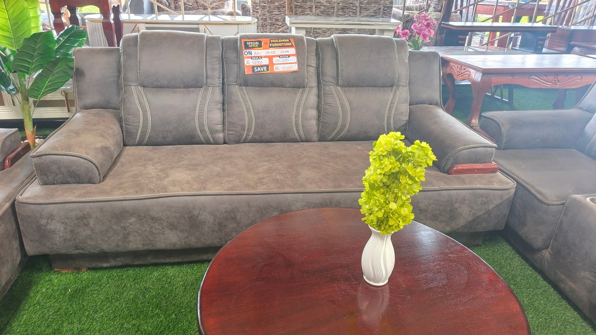 Grey Suede Arm-Cover Sofa Set