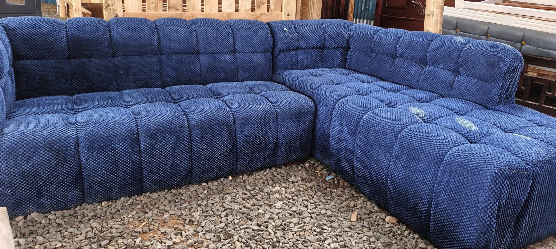 Navy Blue Tufted Corner Sofa