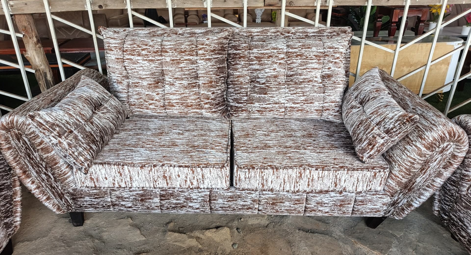 Marble-Effect Fabric Sofa Set
