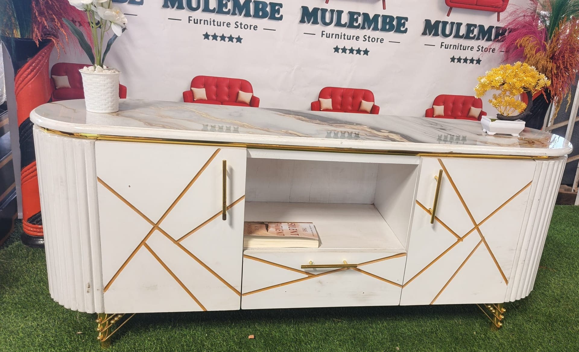 Curved White TV Stand